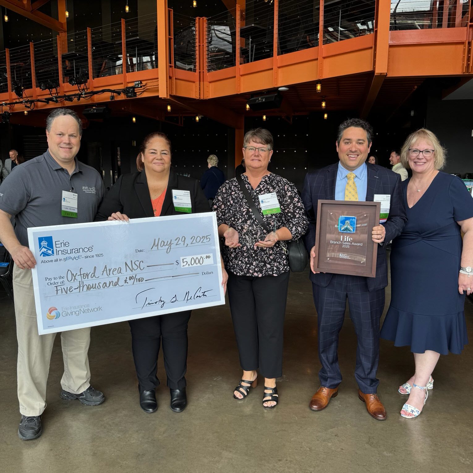 Special award for excellence from Erie and a donation to NCS